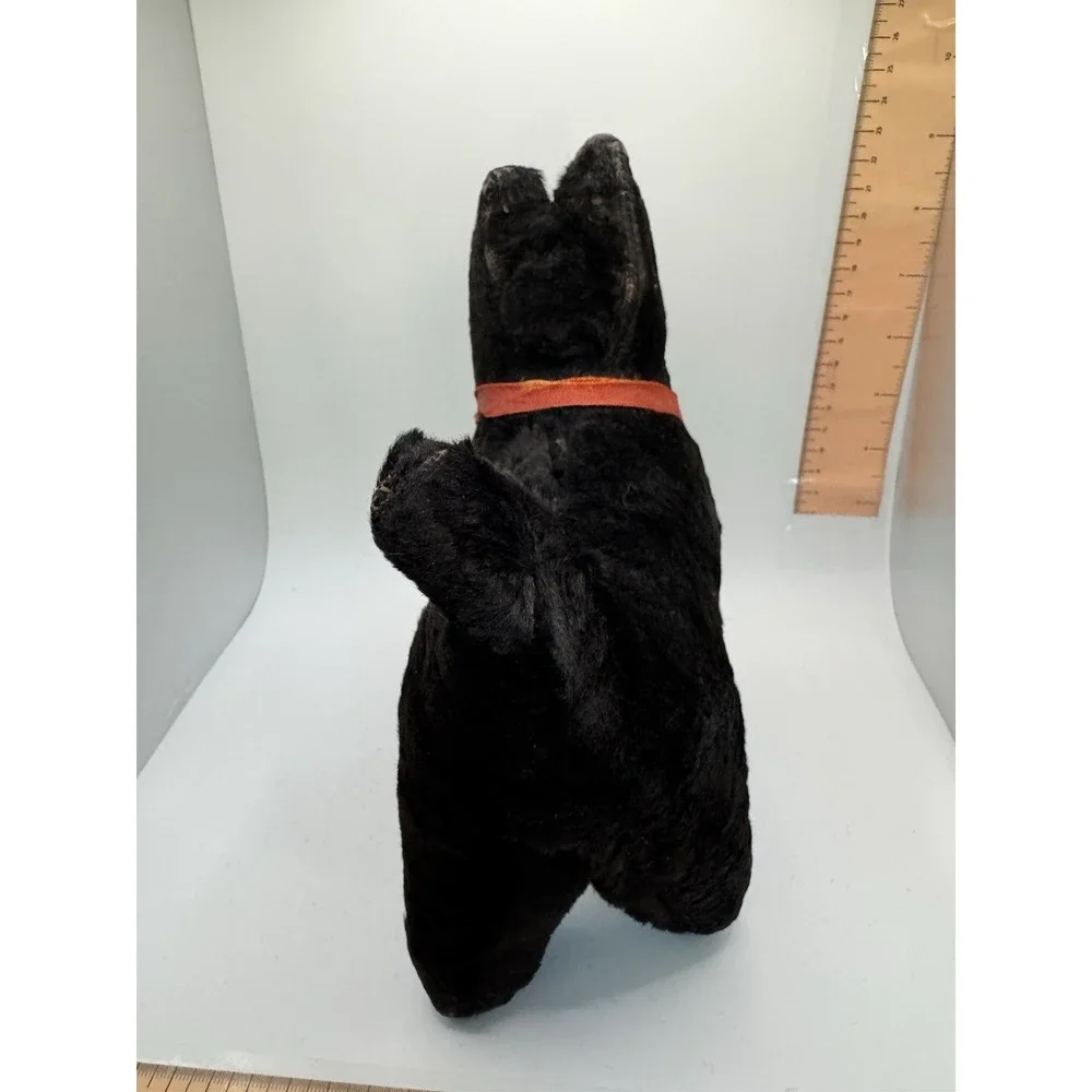 Antique Mohair Scottish Terrier Plush Black Scottie Dog Glass Eyes Vintage 10in